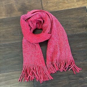 Cejon Fringe Knit Scarf Red W/ Metalic Silver 98072